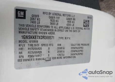 2013 Chevrolet Suburban 1500 Ltz from USA, damaged, VIN 1GNSKKE7XDR368571